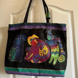 Laurel Burch Dogs Whimsical Colorful Tote Bag